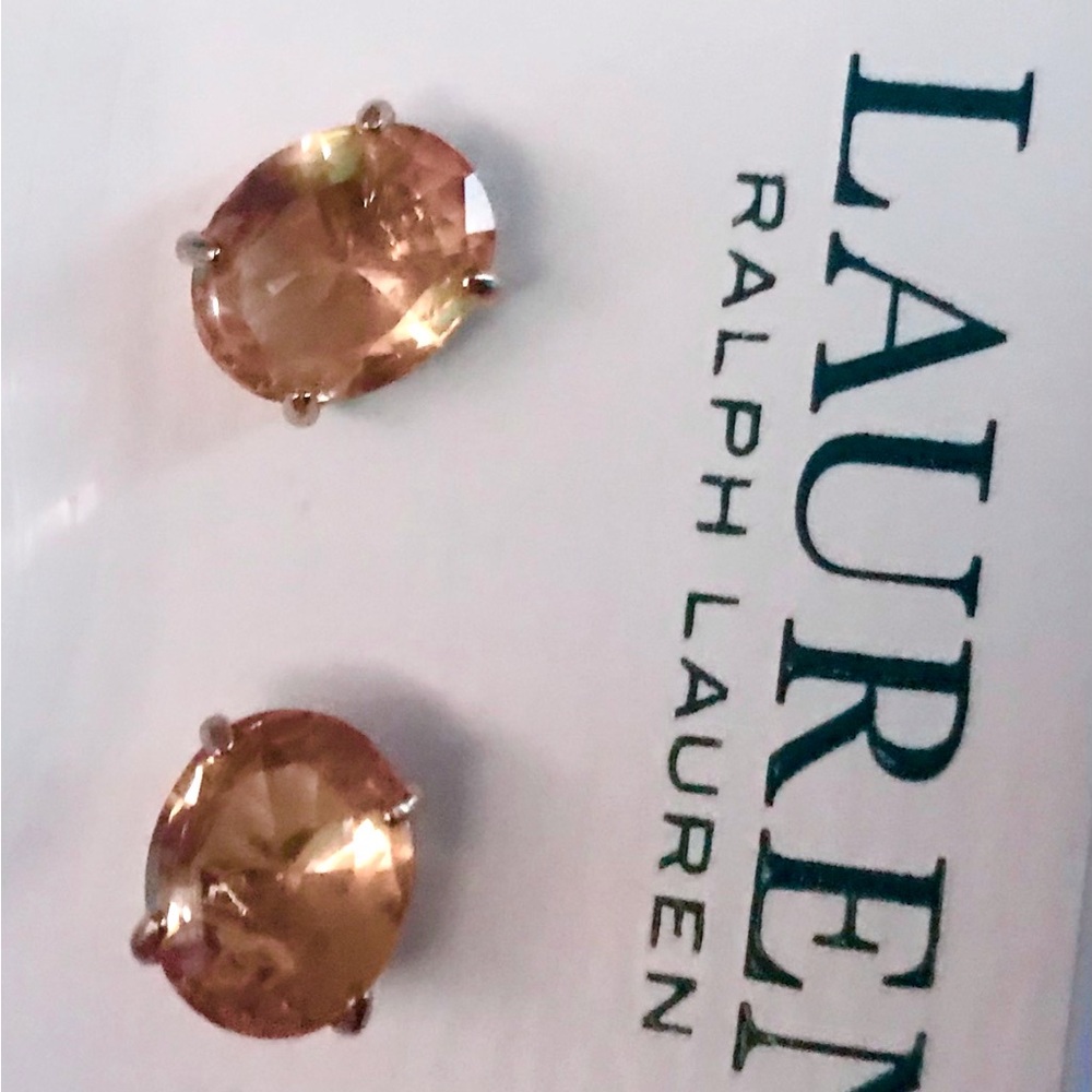 Lauren Ralph Lauren Gold Stud Earrings brown rose stone - Picture 2 of 5